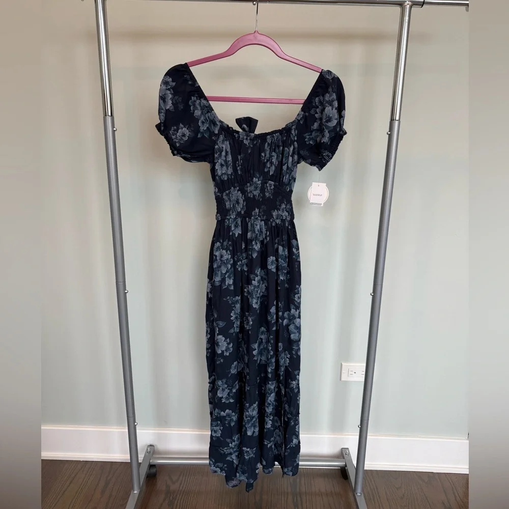 Hollister Saidie Short-Sleeve Tie-Back Midi CottageCore Dress Size Small Petite - Picture 3 of 9